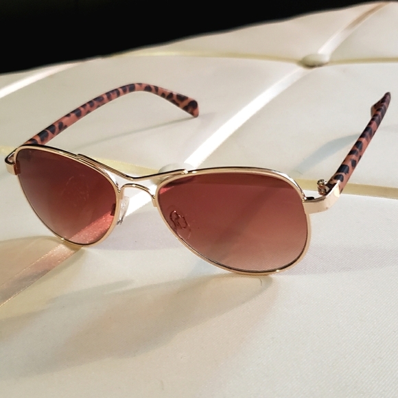 Accessories - *3/$15 Gold Metal Frame Leppard Print Sunglasses